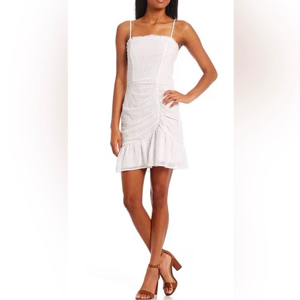 White Ruched Spaghetti-Strap Dress